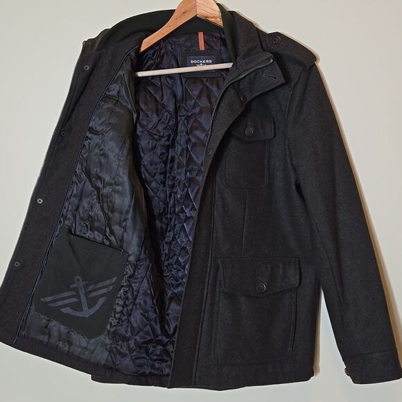 Dockers Wool Military Style Jacket Men's Medium Olive Green Winter Chore Utility - Picture 9 of 16